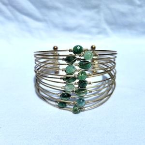 Multi strand vintage green and silver metal cuff bracelet